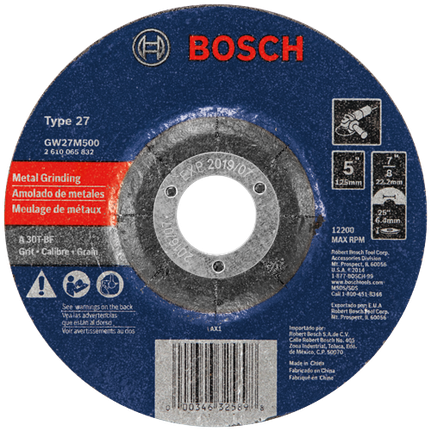 Disco abrasivo para amolar, calibre 30, tipo de eje 27, 5" 1/4" 7/8-11"