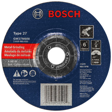 Disco abrasivo para amolar, calibre 30, tipo de eje 27, 6" 1/4" 7/8-11"