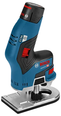 BOSCH GKF12V-25 HD, fresadora a batería azul y negra.
