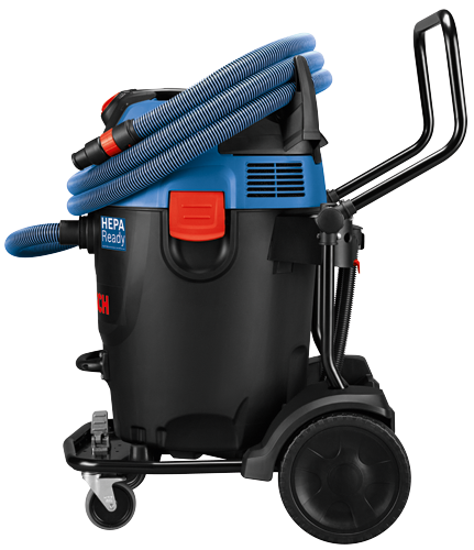 Aspirador Bosch HEPA Ready, con detalles en negro y azul.