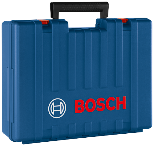 Caja azul Bosch con asa y logotipo.