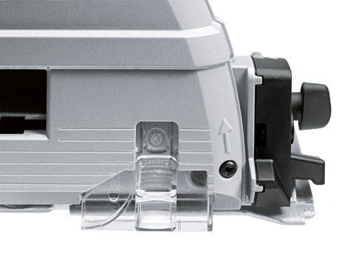 Herramienta eléctrica plateada y negra con un botón negro.