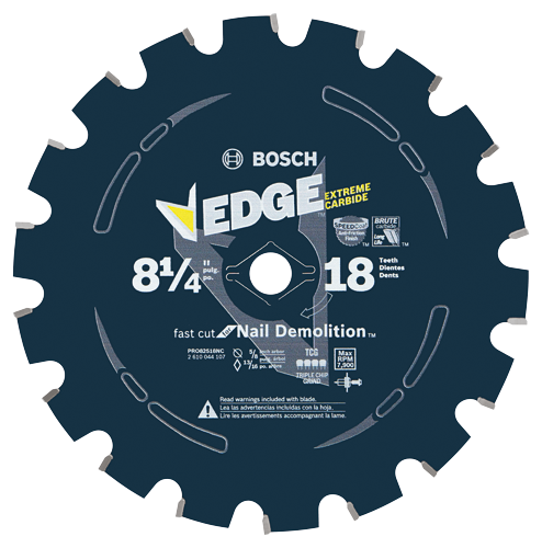 Hoja de sierra circular Bosch EDGE 8 1/4", PRO82518NC, para demolición de clavos, con RPM máx. 7.900.