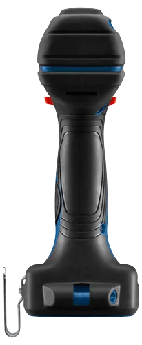 Herramienta eléctrica Bosch negra y azul con detalles rojos y plateados.