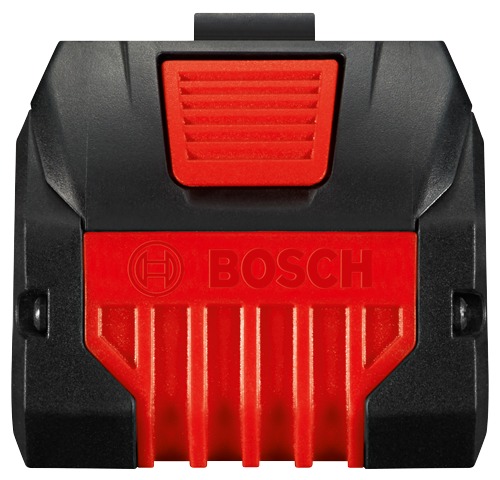 Objeto rectangular negro y rojo de Bosch con "BOSCH" impreso.