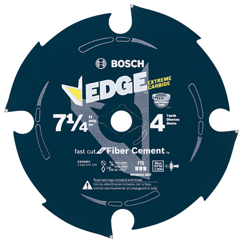 Hoja Bosch EDGE 7 1/4" Fiber Cement CB704FC con 4 dientes, eje de 5/8" pulgadas y RPM máx. 7.900.