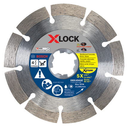 Hoja de diamante Xtreme con borde segmentado X-LOCK, de 4-1/2"