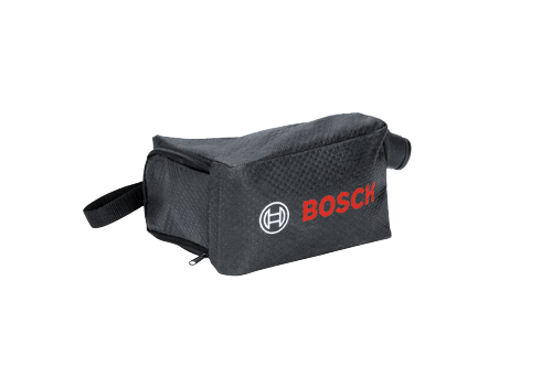 Bolsa negra con cremallera, asa y logotipo "BOSCH" de la marca Bosch.