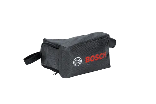 Bolsa negra con cremallera, asa y logotipo "BOSCH" de la marca Bosch.
