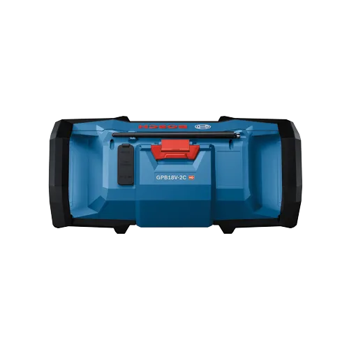 BOSCH GPB18V-2C HD, radio portátil azul y negro con entrada AUX, carga USB y entrada CC 18V.