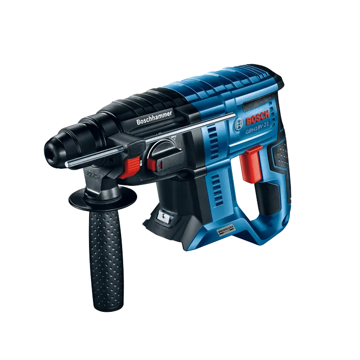 Bosch GBH18V-21 Boschhammer rotativo percutor azul y negro con empuñadura roja.