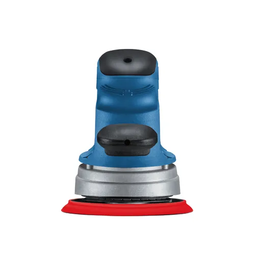 Lijadora eléctrica Bosch azul y negra con plato rojo.