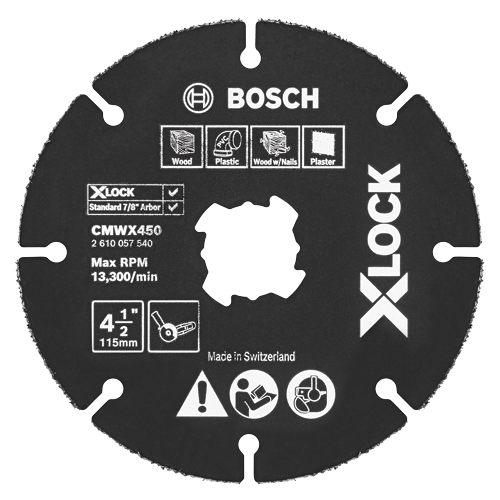 Bosch CMWX450 4 1/2", hoja de sierra circular de 115 mm, RPM máx. 13.300/min, Eje estándar de 7/8", para madera, plástico, madera con clavos y yeso.
