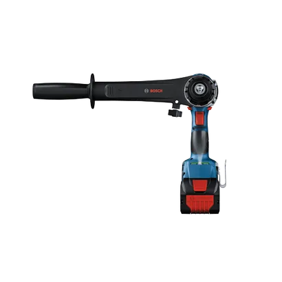 Herramienta Bosch con mango y batería; roja, azul, negra y plateada.