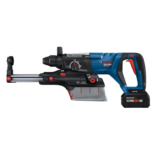 Bosch GBH18V-28DC Bulldog martillo con 'Boschhammer', 'FILTER CLEANING', HEPA y CORE18V 8.0 Ah.