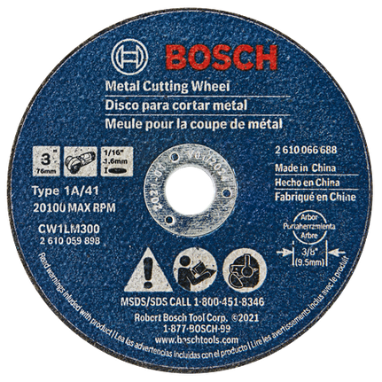 Disco de corte de metal con eje tipo 1, 3" x 1/16" x 3/8"