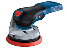 Lijadora Bosch GEX18V-5 HD, con botón de encendido rojo y selector de velocidad con "6".