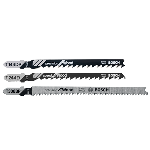 Hojas de sierra caladora Bosch T144DP, T244D y T308BP para madera.