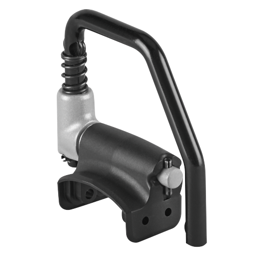 Herramienta metálica negra y plateada con mango.