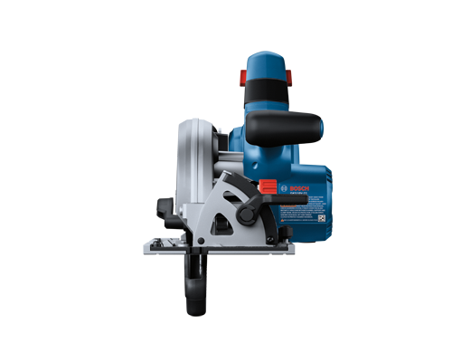 Bosch GKS18V-22, una sierra circular azul y negra con advertencias de seguridad impresas.