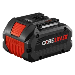 Batería Bosch CORE18V 8Ah, con detalles en rojo y negro. El logotipo de Bosch es visible.