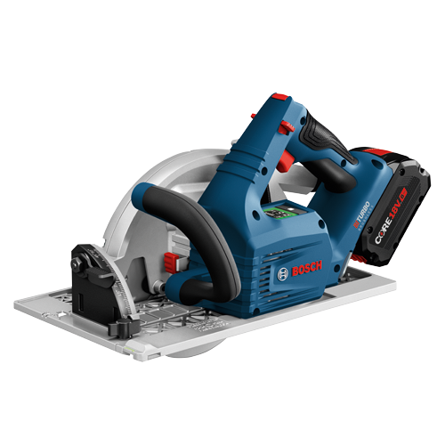Sierra circular a batería Bosch, con texto "TURBO" y "BRUSHLESS".