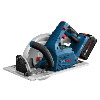 Sierra circular a batería Bosch, con texto "TURBO" y "BRUSHLESS".