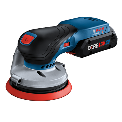 Lijadora Bosch GEX18V-5 HD, con batería CORE18V 4Ah.