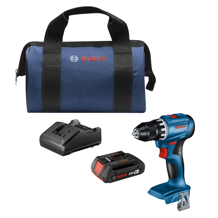Bosch GSR18V-400 HD taladro, cargador, batería de 18V 2Ah y bolsa de transporte.