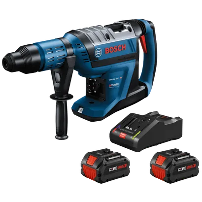 Bosch GBH18V-45C HD BITURBO BRUSHLESS martillo perforador con dos baterías CORE18V 8Ah y un cargador.