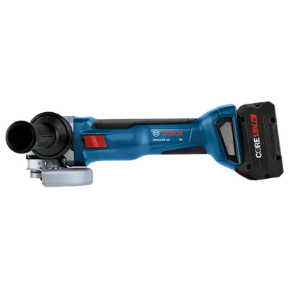 Amoladora angular Bosch GWS18V-10 HD, con batería CORE18V de 8 Ah.