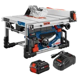Sierra de mesa Bosch GTS18V-08, con batería CORE18V de 8 Ah y cargador.