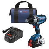 Bosch GDS18V-770C Llave de impacto HD, cargador y bolsa. La llave de impacto tiene la palabra "BITURBO BRUSHLESS" impresa en ella.