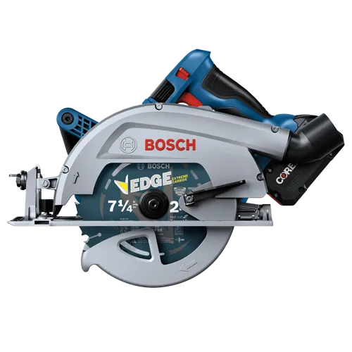 Sierra circular Bosch de 7 1/4" con hoja de carburo EDGE EXTREME, DCBL724, y RPM máx. de 7.900 tr/min.
