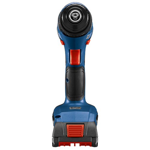 Taladro atornillador a batería Bosch con carcasa azul y negra y detalles en rojo.