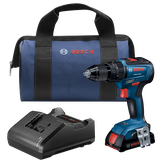 Bosch GSB18V-490 taladro percutor sin escobillas y bolsa con cargador.