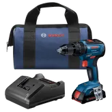 Bosch GSB18V-490 taladro percutor sin escobillas y bolsa con cargador.