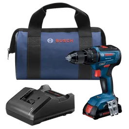 Bosch GSB18V-490 taladro percutor sin escobillas y bolsa con cargador.