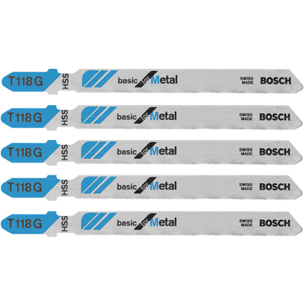 Hojas para sierra caladora con espiga en T, básicas para metal, 36 dientes por pulgada, 3-5/8", 5 piezas
