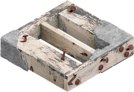 Madera de construcción con mortero y clavos