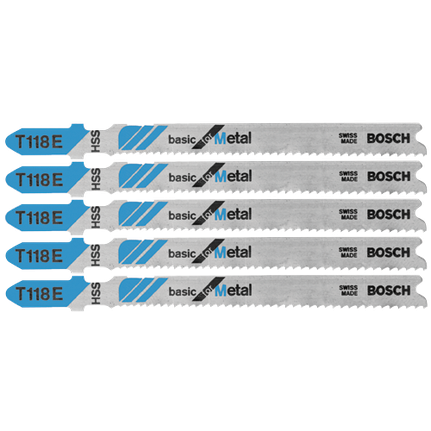 Hojas para sierra caladora con espiga en T, básicas para metal, 14-18 dientes por pulgada, 3-5/8", 5 piezas