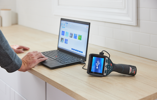Bosch 12 V MAX 2.0 Ah Li-ion cámara termográfica conectada a portátil vía USB.
