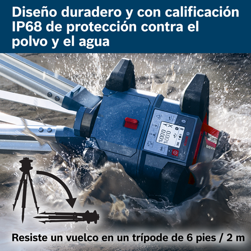 Diseño duradero y clasificación IP68 para protección contra polvo y agua. Resiste una caída de trípode de 6 pies / 2 m.