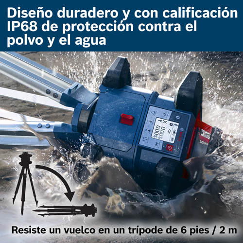 Diseño duradero y clasificación IP68 para protección contra polvo y agua. Resiste una caída de trípode de 6 pies / 2 m.