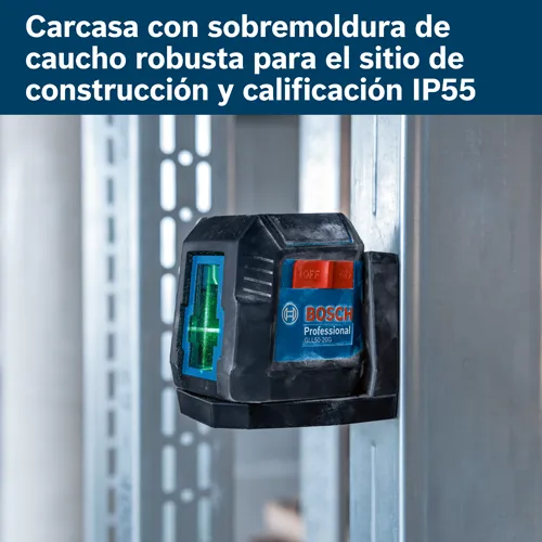 Bosch Professional GLL 50-20 G, carcasa con revestimiento de goma resistente para el lugar de trabajo y clasificación IP55.