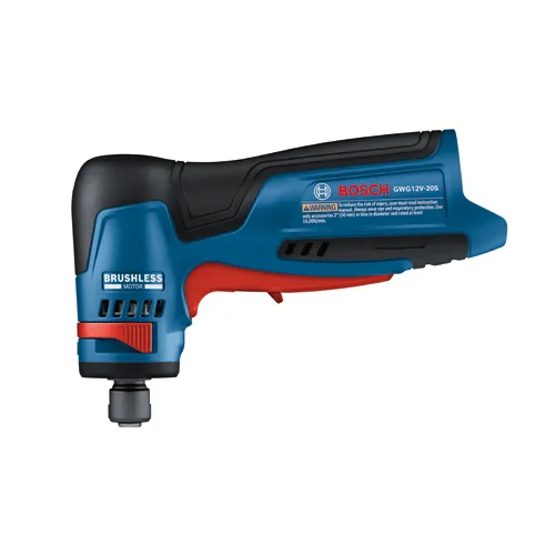 Bosch GWG12V-20S herramienta con motor sin escobillas, con la advertencia de leer el manual de instrucciones y utilizar accesorios de 2" (50 mm) o menos de diámetro y con una clasificación de al menos 16.000/min.