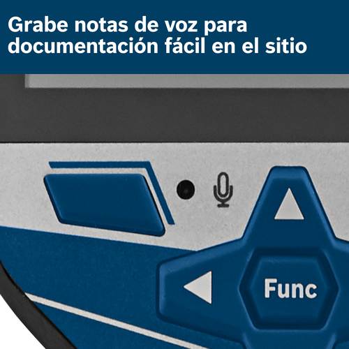 Grabar notas de voz para una documentación sencilla en el sitio, con icono de micrófono, botones direccionales y botón "Func".