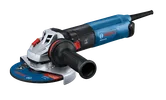 Amoladora angular Bosch GWS14-60 con acabado azul y negro, un disco que dice “BOSCH”, “Type 27”, “Metal Grinding” y “150mm”.