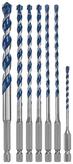 Brocas Bosch con detalles azules y bases hexagonales.