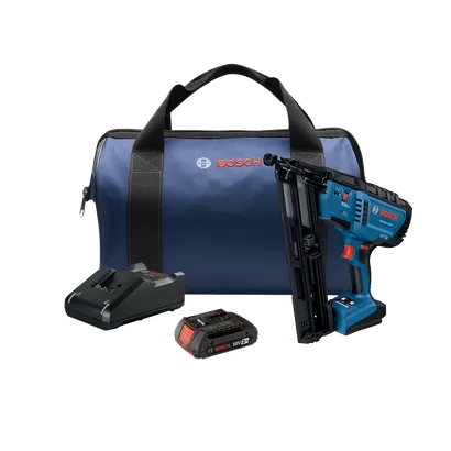 Claro, aqui está a tradução:

Clavadora inalámbrica Bosch GNH18V-15MA, cargador de batería y batería de 18V 2Ah, con bolsa de la marca Bosch.